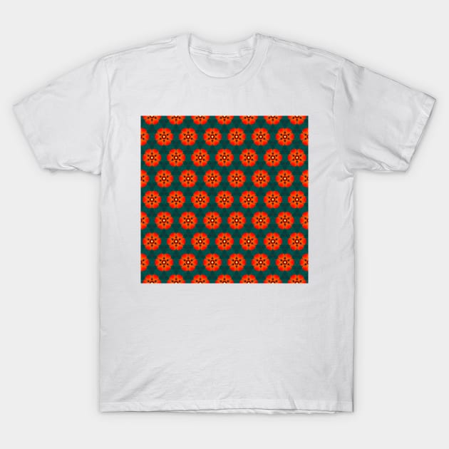 Red poppy floral honeycomb tile pattern T-Shirt by redwitchart